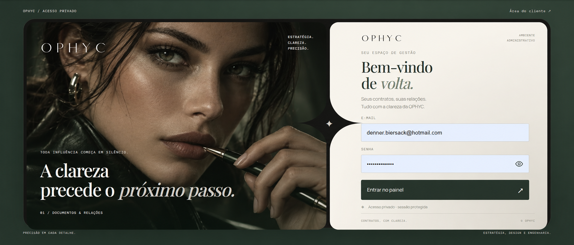 Interface de computador de OPHYC Contratos
