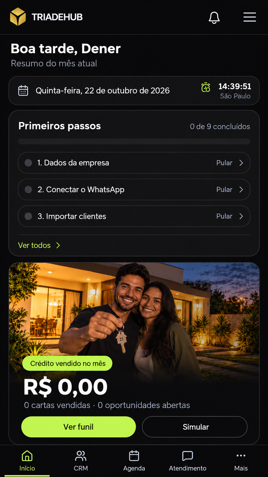 Interface mobile de Tríade Hub